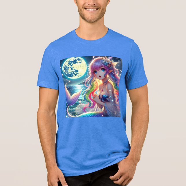 Anime Girl Singing Moonlight Pixie Rainbow Mermaid Tri-Blend Shirt (Front)