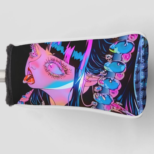 Anime Girl Sticking Her Tongue Out Golf Head Cover (Front)