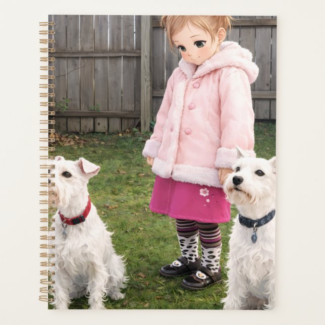 Anime Girl & Two Dogs Weekly Planner (Front)