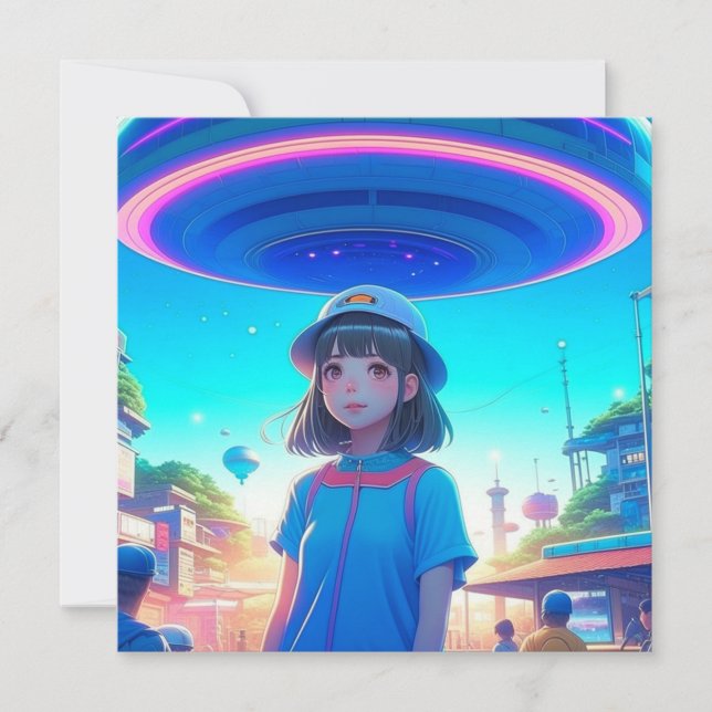 Anime Girl under a UFO in the City (Front)
