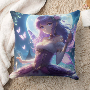Anime Girl Violet Butterfly Wing Moon Fairy  Cushion