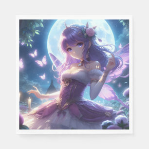 Anime Girl Violet Butterfly Wing Moon Fairy Napkin