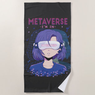 Anime girl virtual reality glasses Beach Towel
