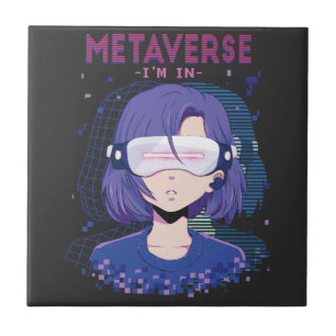 Anime girl virtual reality glasses ceramic tile