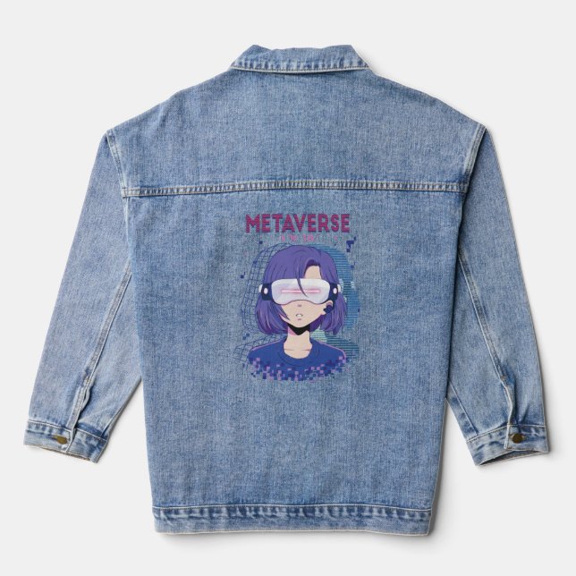 Anime girl virtual reality glasses Denim Jacket (Back)