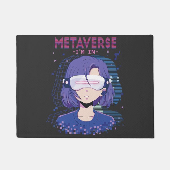 Anime girl virtual reality glasses Doormat (Front)