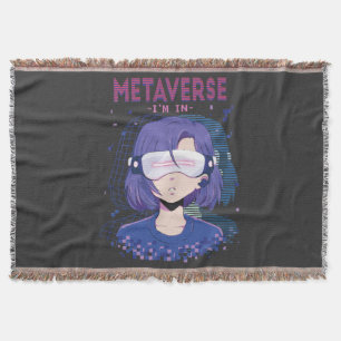 Anime girl virtual reality glasses Throw Blanket