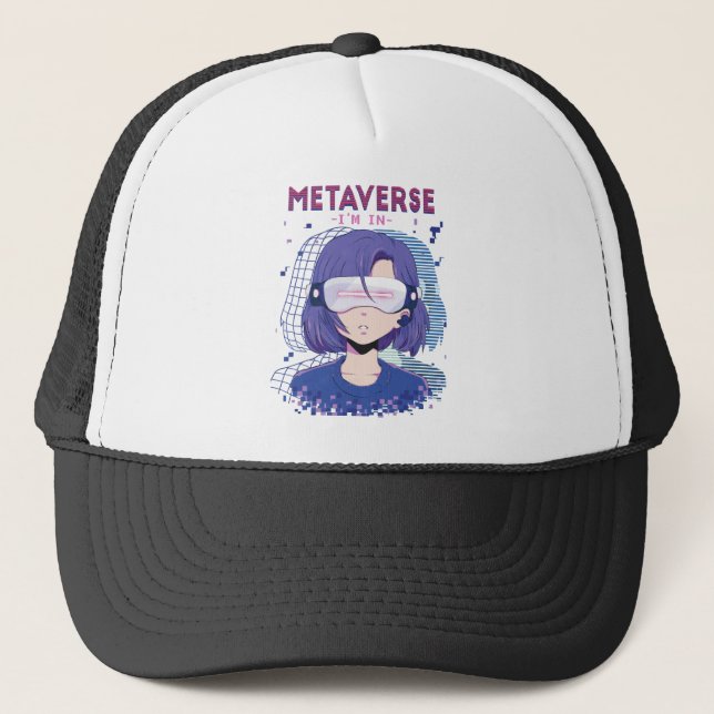 Anime girl virtual reality glasses Trucker Hat (Front)