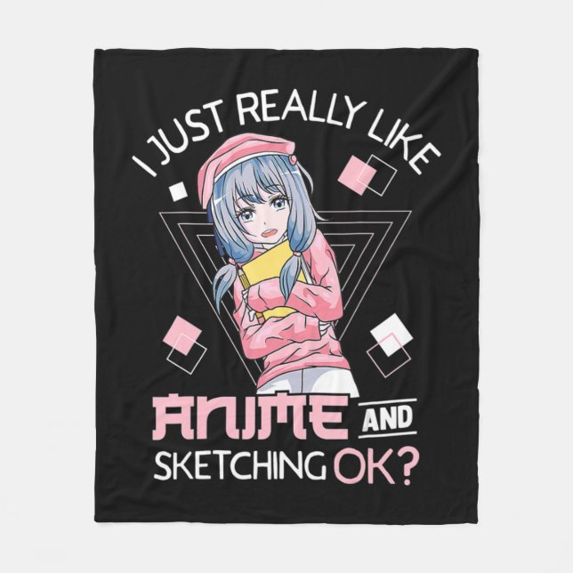 Anime Girl Waifu Who Loves Anime Ramen And Sketchi Fleece Blanket (Front)