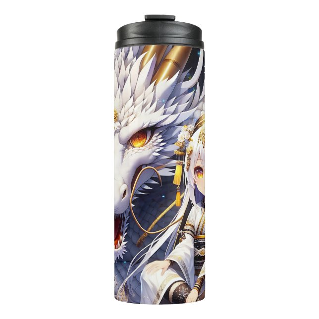 Anime Girl Warrior and Dragon Ai Art Thermal Tumbler (Front)