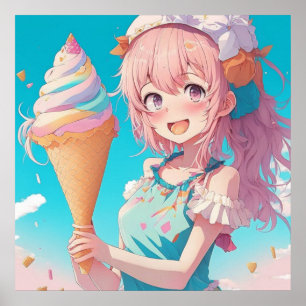 Anime Girl with Cupcake  Whimsical Poster