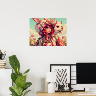 Anime girl with fantasy creature poster