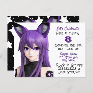 Anime Girl with Fox Ear Headband Birthday Party  Postcard