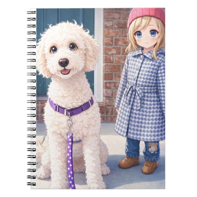 Anime Girl With Happy Dog Spiral Photo Notebook (Front)