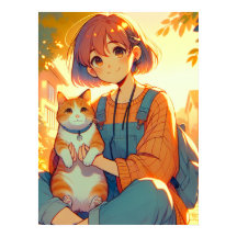 Anime Girl With Her Favourite Cat