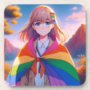 Anime Girl with LGBTQIA+ Cape  Coaster
