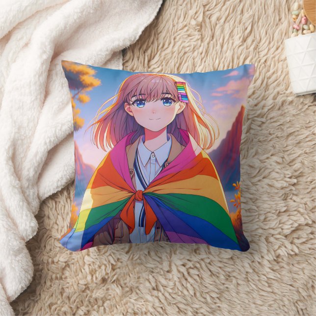 Anime Girl with LGBTQIA+ Cape  Cushion (Blanket)
