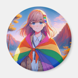 Anime Girl with LGBTQIA+ Cape Magnet