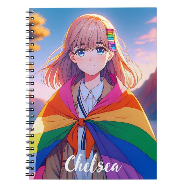 Anime Girl with LGBTQIA+ Cape Personalised Notebook (Front)