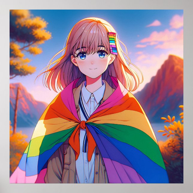 Anime Girl with LGBTQIA+ Cape   Poster (Front)