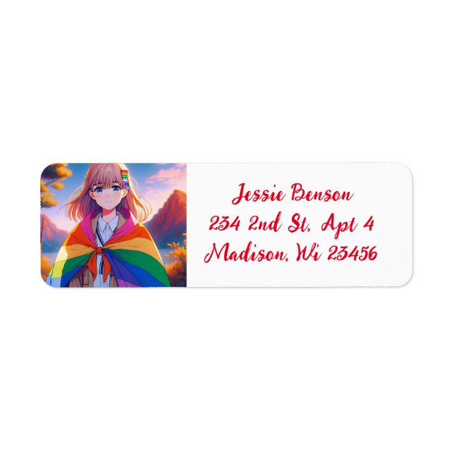 Anime Girl with LGBTQIA+ Cape   Return Address Label (Front)