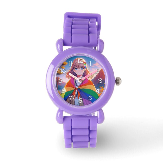 Anime Girl with LGBTQIA+ Cape   Watch (Front)