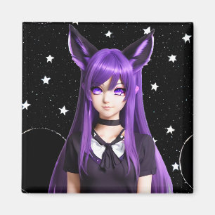 Anime Girl with Purple Hair and Eyes Magnet