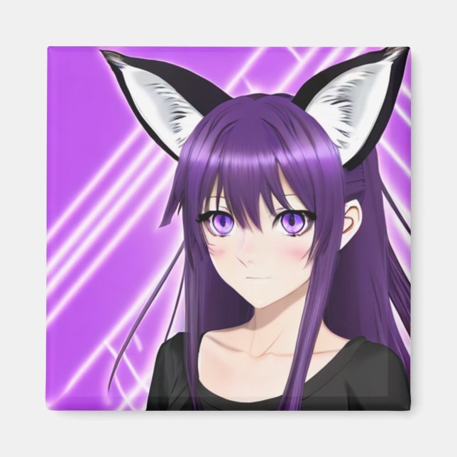 Anime Girl with Purple Hair and Eyes Magnet (Front)