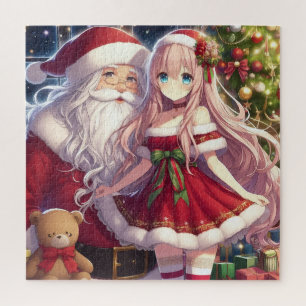Anime girl  with santa christmas jigsaw puzzle