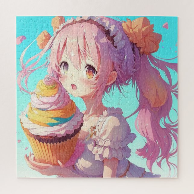 Anime Girl with Whimsical Cupcake Jigsaw Puzzle (Vertical)