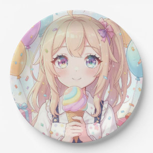 Anime Girl's Ice Cream Birthday Party Paper Plate