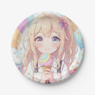 Anime Girl's Ice Cream Birthday Party Paper Plate