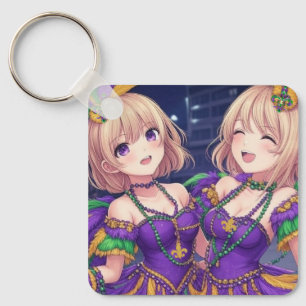 Anime Girls Mardi Gras Key Ring