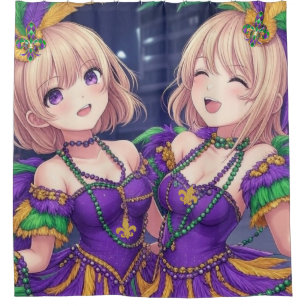 Anime Girls Mardi Gras Shower Curtain