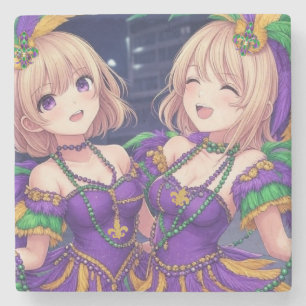Anime Girls Mardi Gras  Stone Coaster