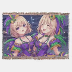 Anime Girls Mardi Gras  Throw Blanket