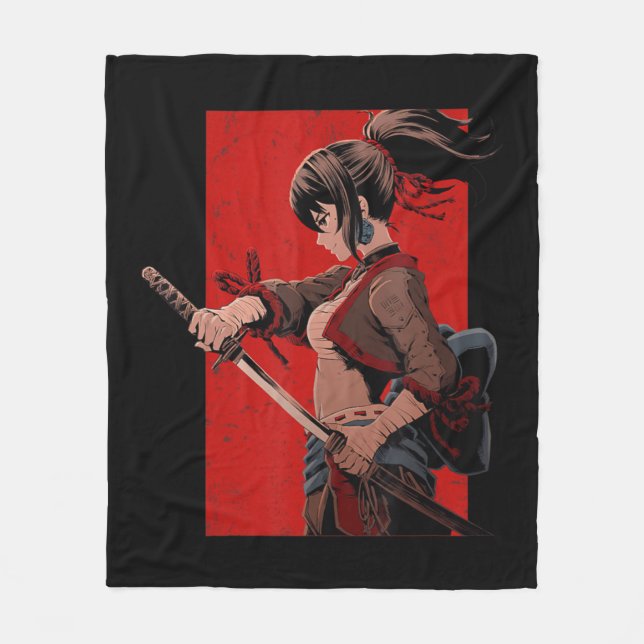 Anime Girls Teens Samurai Waifu Japanese Otaku Kaw Fleece Blanket (Front)