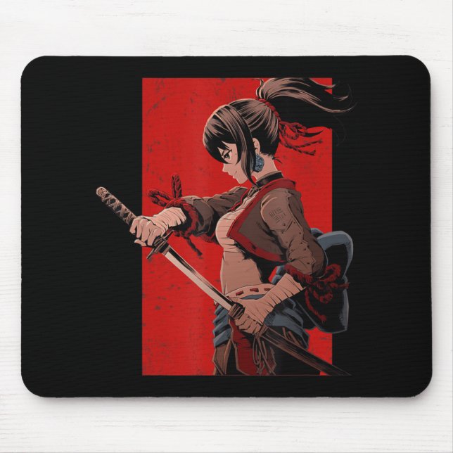 Anime Girls Teens Samurai Waifu Japanese Otaku Kaw Mouse Pad (Front)