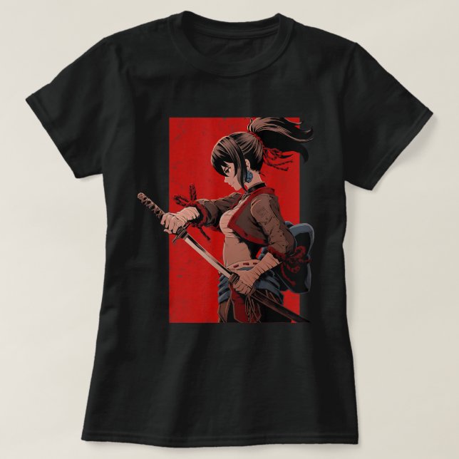 Anime Girls Teens Samurai Waifu Japanese Otaku Kaw T-Shirt (Design Front)