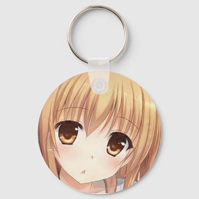 Anime gold-haired girl amber eye surprise keychain (Front)