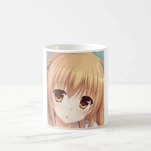 Anime gold-haired girl amber eyes surprised coffee mug (Center)