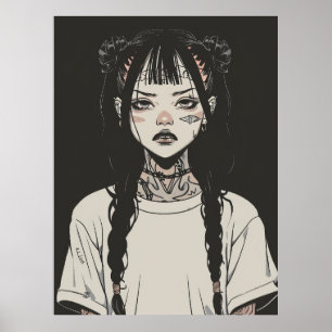 Anime Gothic Girl with Tattoos Looking Annoyed Pos Poster
