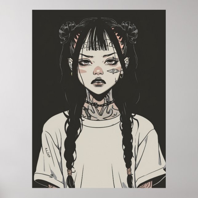 Anime Gothic Girl with Tattoos Looking Annoyed Pos Poster (Front)