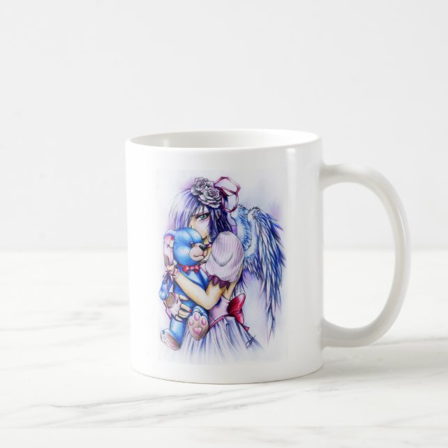 Anime Gothic Pink Angel Girl With Teddy Coffee Mug (Right)