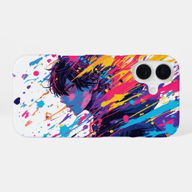 Anime Graffiti Chaos — Colour Splash iPhone 16 Case (Back Horizontal)