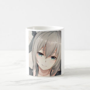 Anime grey-haired girl aqua eyes Coffee Mug