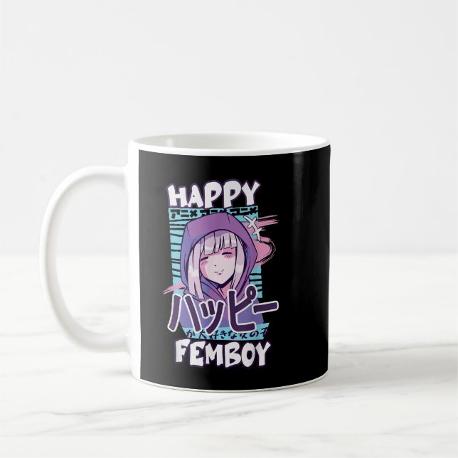 Anime Happy Femboy with Happy in japanese - Cute ' Coffee Mug (Left)