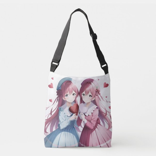 Anime hearts Valentine's Day Crossbody Bag (Front)