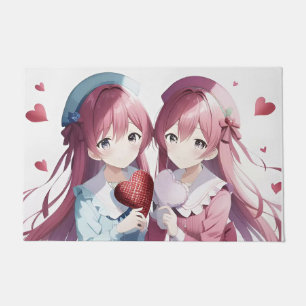 Anime hearts Valentine's Day Doormat