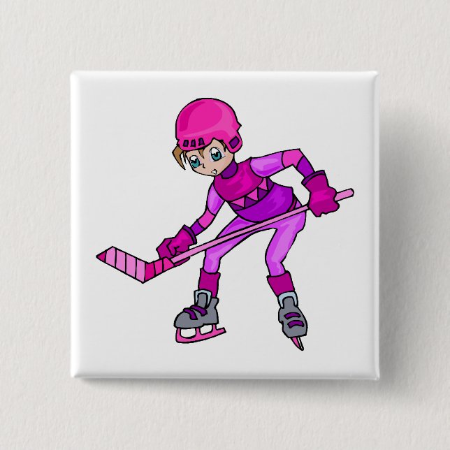 Anime Hockey Girl 15 Cm Square Badge (Front)